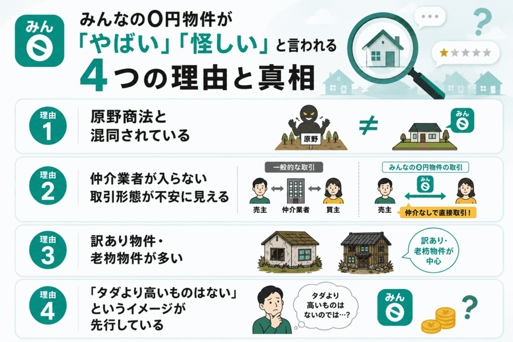 みんなの0円物件が「やばい」「怪しい」と言われる4つの理由