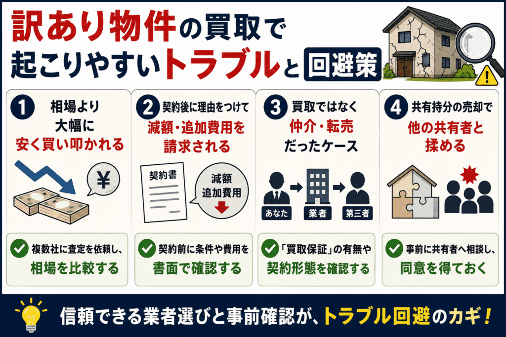 訳あり物件の買取で起こりやすいトラブルと回避策