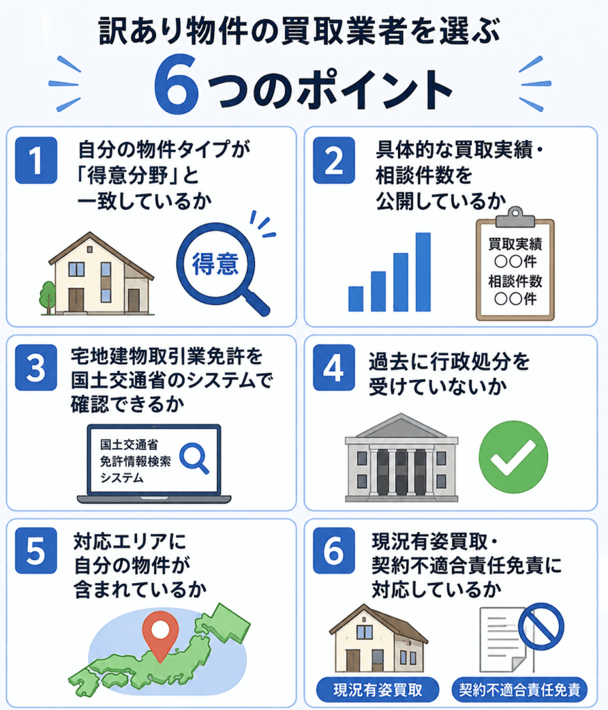 訳あり物件の買取業者を選ぶ6つのポイント